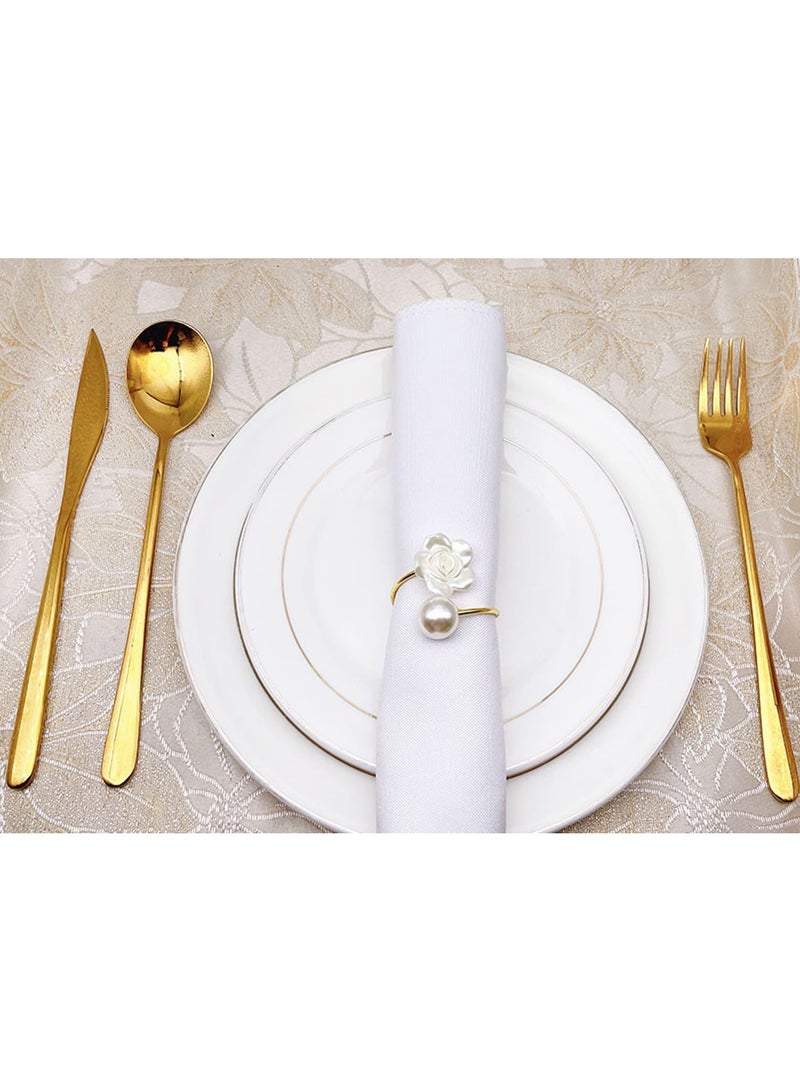6Pcs Napkin Rings Pearl Napkin Holder Rose Napkin Buckles for Wedding Banquet Home Party Kitchen Decor Festival Dinning Table Decor - Image 2