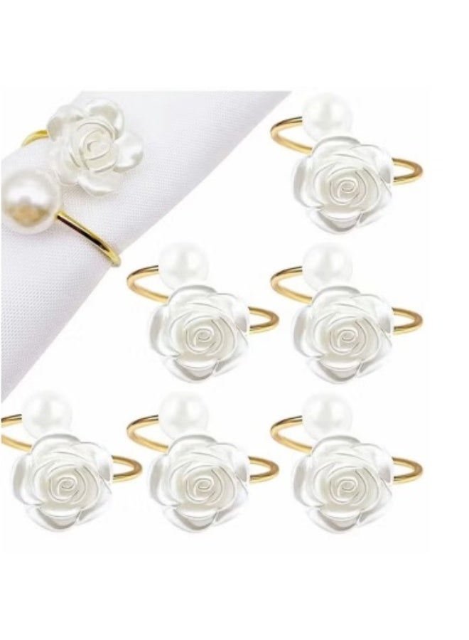 6Pcs Napkin Rings Pearl Napkin Holder Rose Napkin Buckles for Wedding Banquet Home Party Kitchen Decor Festival Dinning Table Decor - Image 1