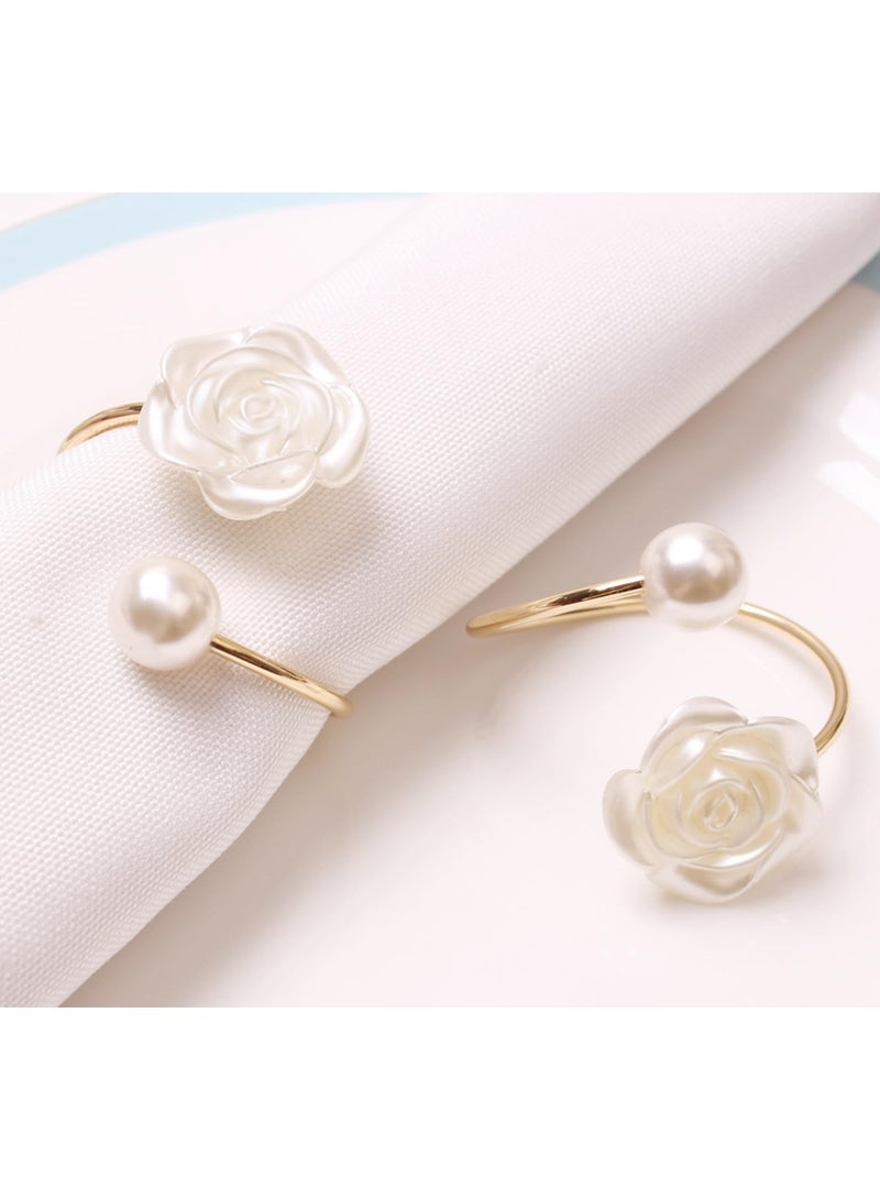 6Pcs Napkin Rings Pearl Napkin Holder Rose Napkin Buckles for Wedding Banquet Home Party Kitchen Decor Festival Dinning Table Decor - Image 3