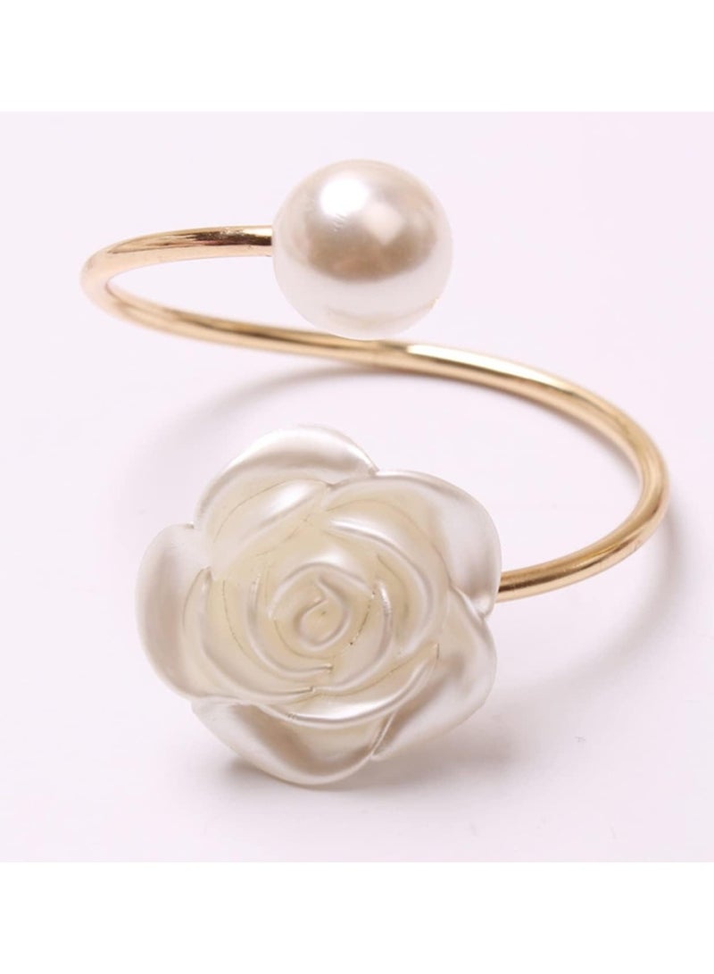 6Pcs Napkin Rings Pearl Napkin Holder Rose Napkin Buckles for Wedding Banquet Home Party Kitchen Decor Festival Dinning Table Decor - Image 4