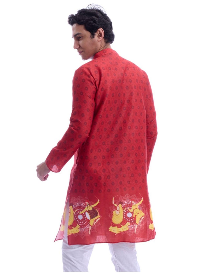 Maharaja Magic Cotton Navratri Print Red Kurta for Men [MSKurta210-42] - Image 2