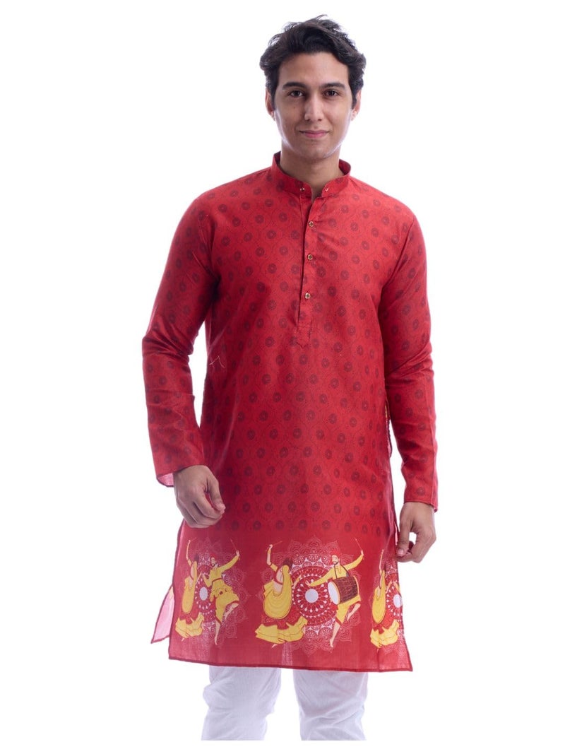 Maharaja Magic Cotton Navratri Print Red Kurta for Men [MSKurta210-42] - Image 1