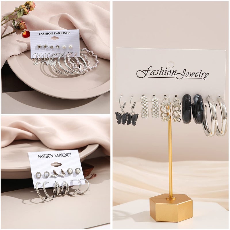 JMScape 37 Pairs Silver Hoop Earrings Set for Women Multipack Fashion Drop Dangle Earring Packs Pearl Studs Butterfly Earrings Hypoallergenic Chunky Hoops Jewelry for Valentine's Day Gifts - Image 4