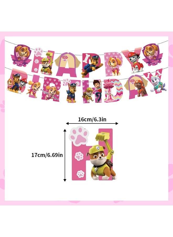 حزمة حفلة عيد ميلاد للأطفال على طراز Paw Patrol مجموعة بالونات Skye Pink Dog مع لافتة عيد ميلاد بالونات لاتكس، زينة كيك، عيدان كب كيك مجموعة أدوات تزيين داخلية/خارجية يمكن التخلص منها - Image 5
