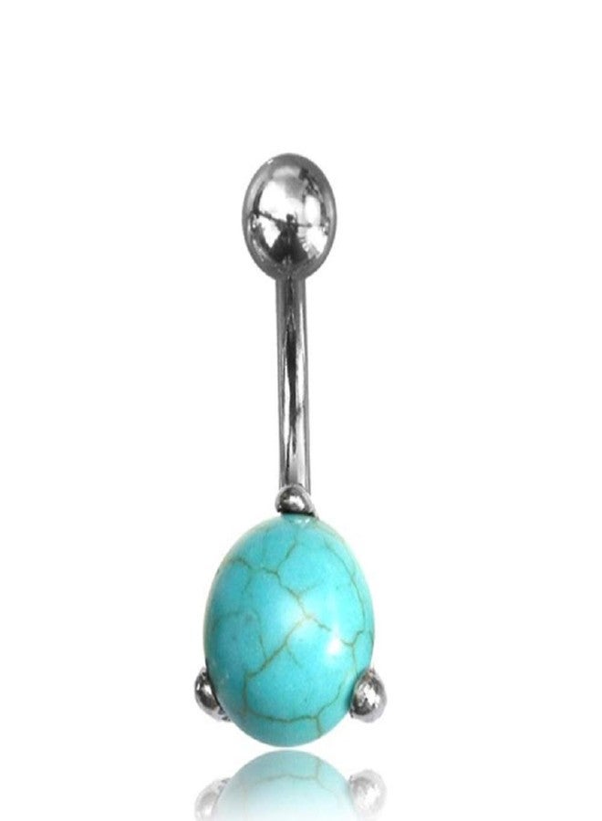 Earth Accessories Belly Button Ring for Women - Light Blue Turquoise Belly Button Piercing, 316L Surgical Steel Navel Ring - Crystal Stone Bellybutton Jewelry, Gift Ready Body Piercing Jewelry - Image 1
