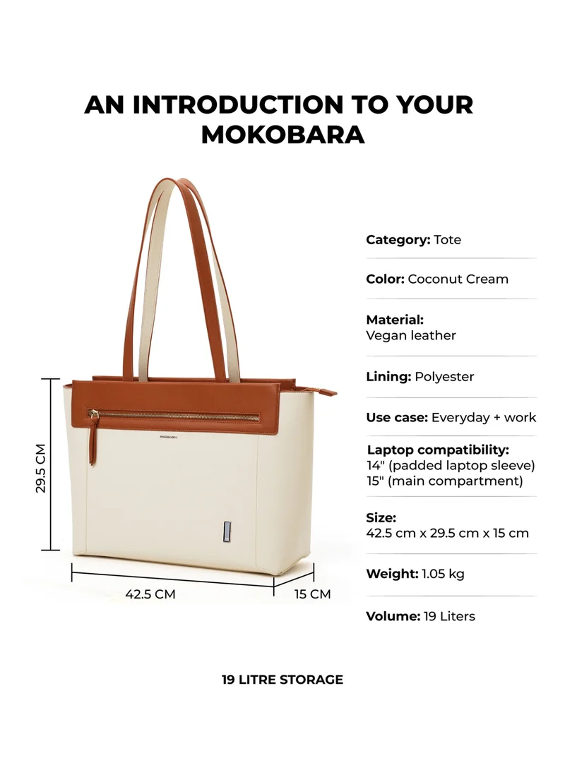 Mokobara The Dawn Tote 2.0 - Vegan Leather, Coconut Cream, Brown