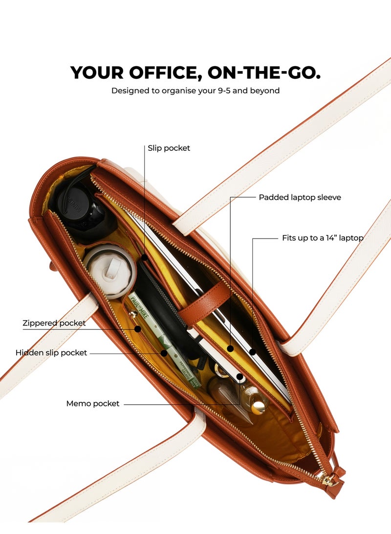 Mokobara The Dawn Tote 2.0 - Vegan Leather, Coconut Cream, Brown - Image 3