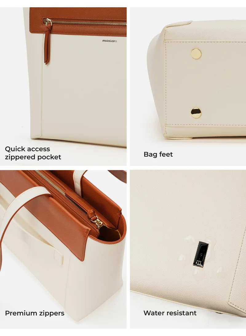 Mokobara The Dawn Tote 2.0 - Vegan Leather, Coconut Cream, Brown