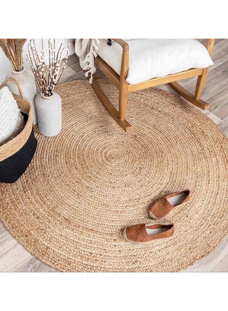 LINGWEI Round Jute Carpet Handwoven Braided Natural Jute Area Rug Rustic Vintage Beige Reversible Carpet for Bedroom Living Room, Kitchen Boho Farmhouse Eco-Friendly Home Decor - Image 1