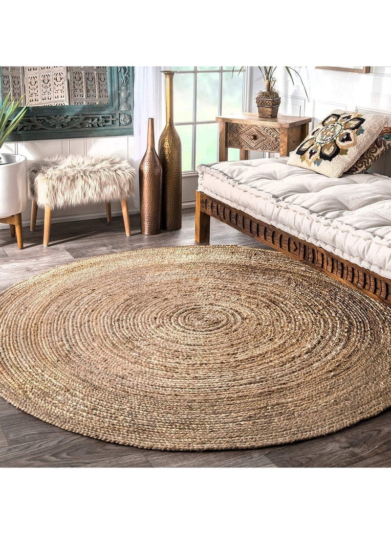 LINGWEI Round Jute Carpet Handwoven Braided Natural Jute Area Rug Rustic Vintage Beige Reversible Carpet for Bedroom Living Room, Kitchen Boho Farmhouse Eco-Friendly Home Decor - Image 5