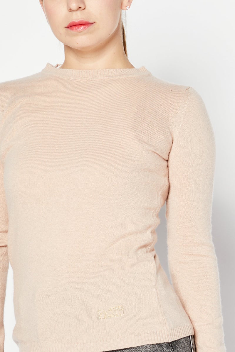 Cavalli Class Women Crew Neck Long Sleeve Brand Logo Sweater, Blush - Image 4