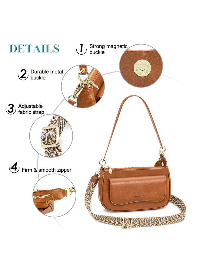 PEACOCKTION Small Shoulder Bags Crossbody Purses For Women Vegan Leather Handbag Hobo Purse 2 Straps (Brown)  - Image 5