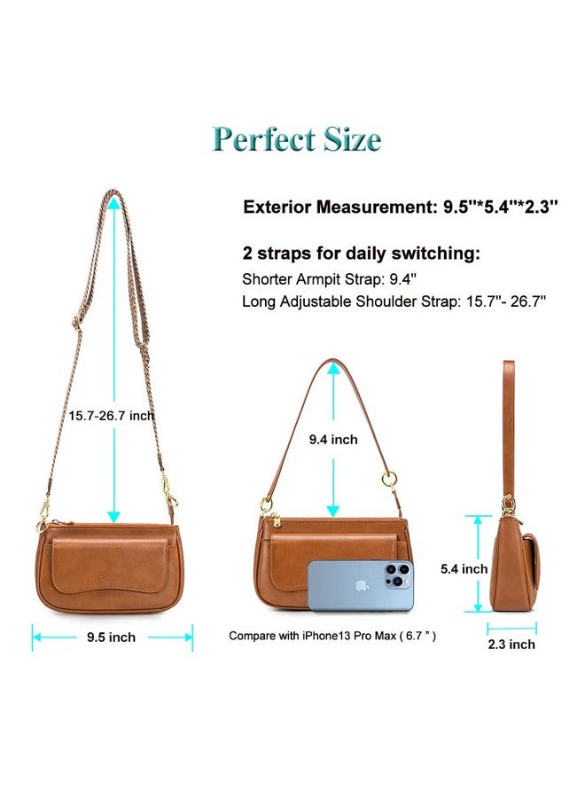 PEACOCKTION Small Shoulder Bags Crossbody Purses For Women Vegan Leather Handbag Hobo Purse 2 Straps (Brown)  - Image 4