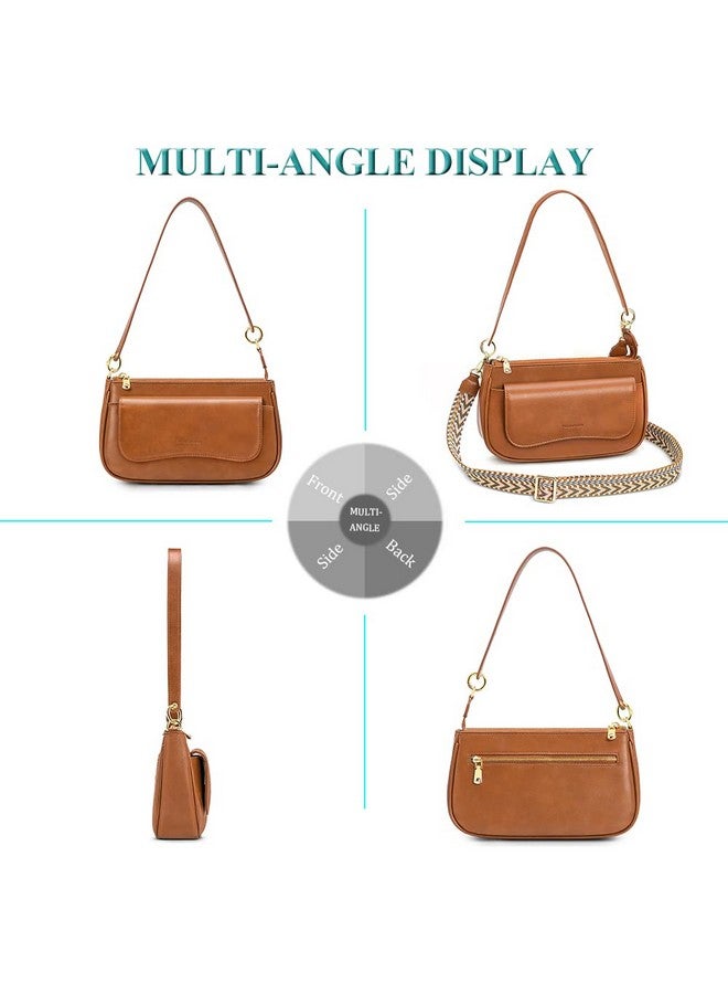 PEACOCKTION Small Shoulder Bags Crossbody Purses For Women Vegan Leather Handbag Hobo Purse 2 Straps (Brown)  - Image 2