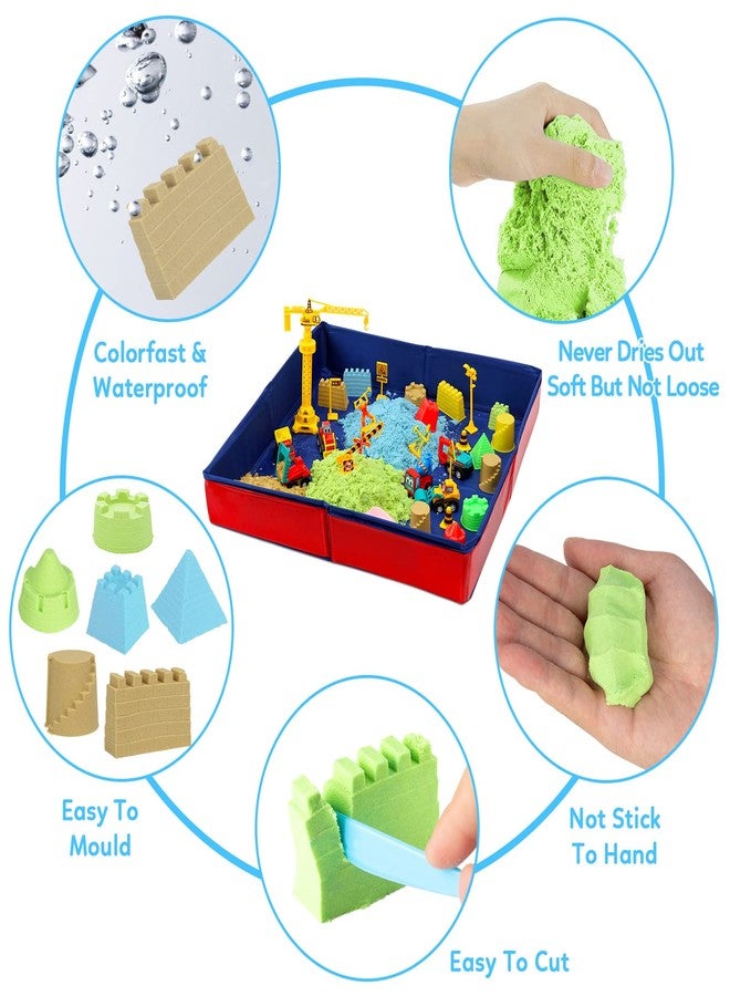 ThinkMax Sand Set for Kids, 6 Mini Construction Trucks, Castle Sand Molds, Tools & Signs, Foldable Storage Bin, 43PCS Set for Boys & Girls - Image 5