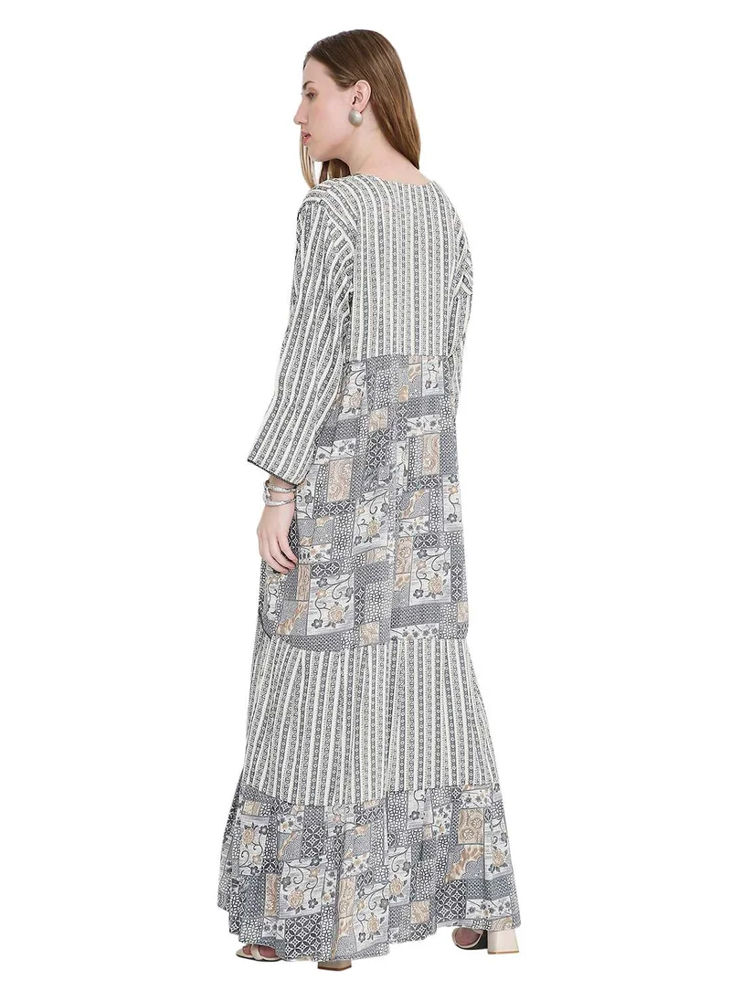 هانا آند سارا long viscose printed farasha with unique thread embroidered arabic kaftan jalabiya dress