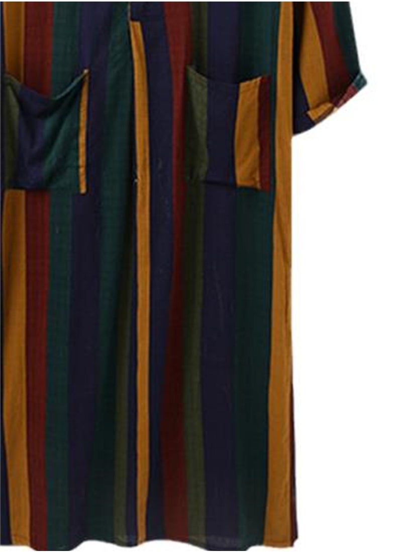 ماركة غير محددة ملابس جديدة بأكمام طويلة من قطعة واحدة للرجال رداء رجالي مطبوع مخطط  - Image 4