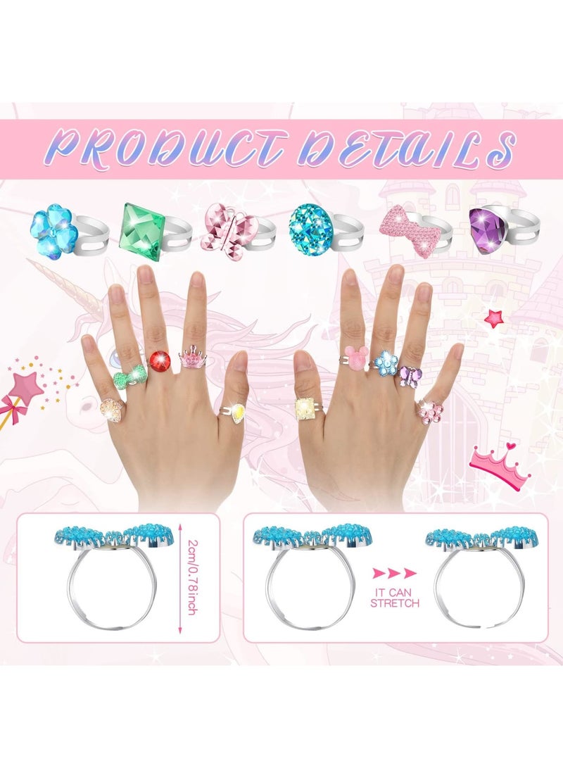 Barakah 200 Pcs Kids Rings Set, Fashion Princess Jewelry Rings, Adjustable Pretend Play Rings Dress up Rings, Assorted Styles Kids Jewelry Rings for Little Girls Toddler, for Party Favor Costume Accessories - Image 5
