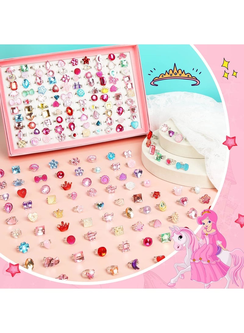 Barakah 200 Pcs Kids Rings Set, Fashion Princess Jewelry Rings, Adjustable Pretend Play Rings Dress up Rings, Assorted Styles Kids Jewelry Rings for Little Girls Toddler, for Party Favor Costume Accessories - Image 4