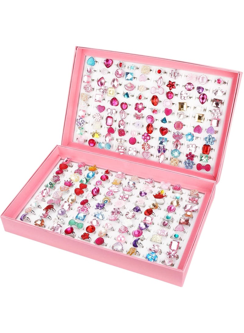 Barakah 200 Pcs Kids Rings Set, Fashion Princess Jewelry Rings, Adjustable Pretend Play Rings Dress up Rings, Assorted Styles Kids Jewelry Rings for Little Girls Toddler, for Party Favor Costume Accessories - Image 2
