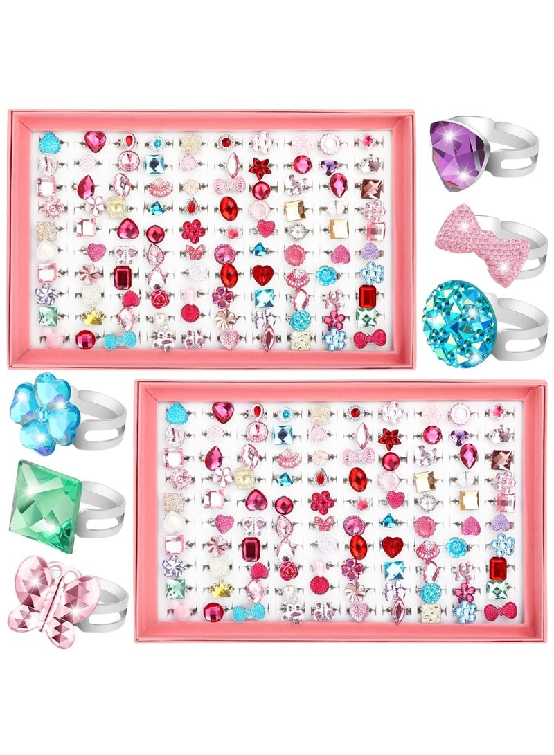 Barakah 200 Pcs Kids Rings Set, Fashion Princess Jewelry Rings, Adjustable Pretend Play Rings Dress up Rings, Assorted Styles Kids Jewelry Rings for Little Girls Toddler, for Party Favor Costume Accessories - Image 1