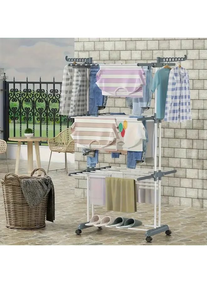 حامل ملابس كبير قابل للطي مع 24 مشبكًا، إطار معدني رمادي، تصميم موفر للمساحة - Image 4