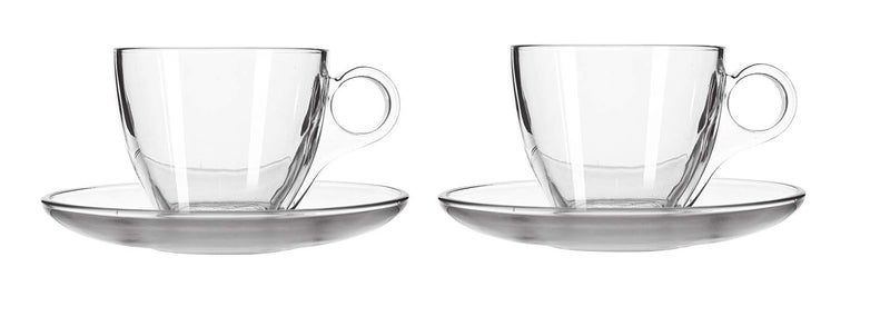 Cloudsell Glass Tea Cup and Saucer Set Crystal Clear Glass 180 ml Set of 4 - Image 1