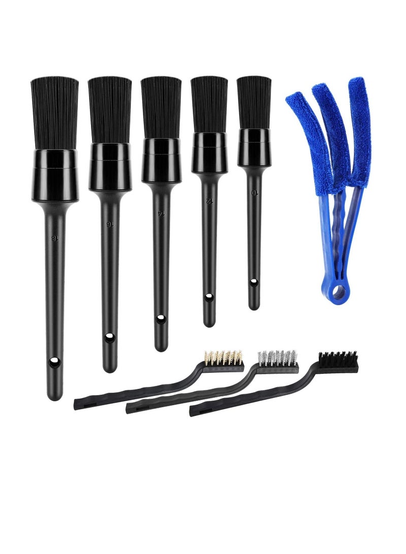 Auto Car Detailing Brush Set Cleaning Kit Includes 5 Soft Premium Detail 3 Wire 1 Vent for Interior Dashboard Engines Leather Wheel (9Pcs) - Image 1