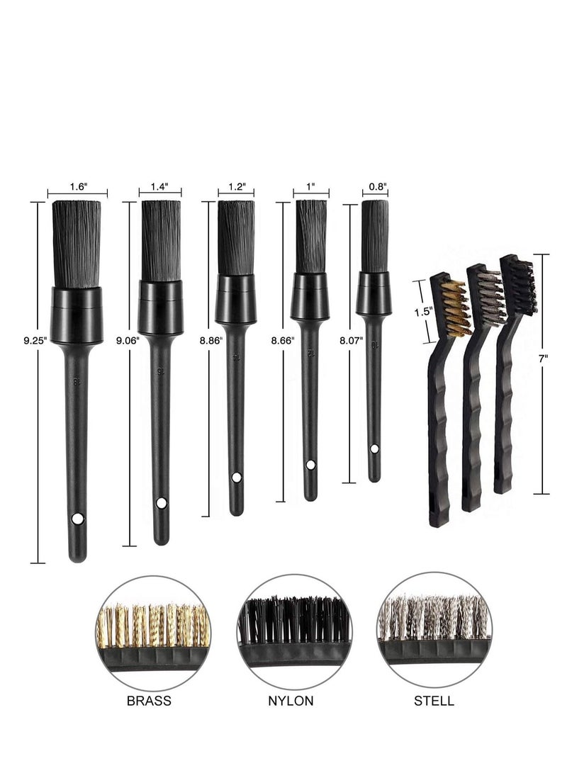Auto Car Detailing Brush Set Cleaning Kit Includes 5 Soft Premium Detail 3 Wire 1 Vent for Interior Dashboard Engines Leather Wheel (9Pcs) - Image 5