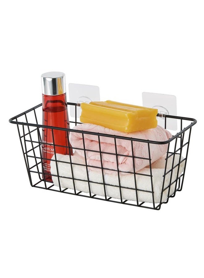 JUNCHU CHERRY 4 Pack Hanging Sorage Basket, Bathroom Basket, Household Goods Storage Basket, with Traceless Tape, no Drilling, for Cabinet Storage, Kitchen, Bathroom, Storage Room,Black - Image 5