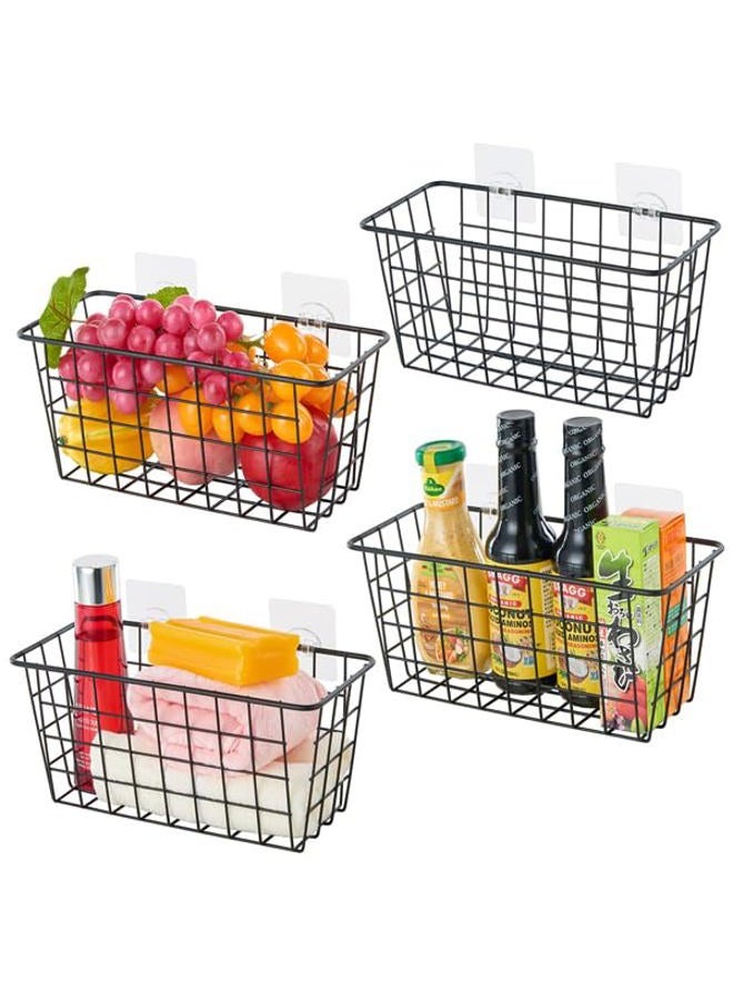 JUNCHU CHERRY 4 Pack Hanging Sorage Basket, Bathroom Basket, Household Goods Storage Basket, with Traceless Tape, no Drilling, for Cabinet Storage, Kitchen, Bathroom, Storage Room,Black - Image 1