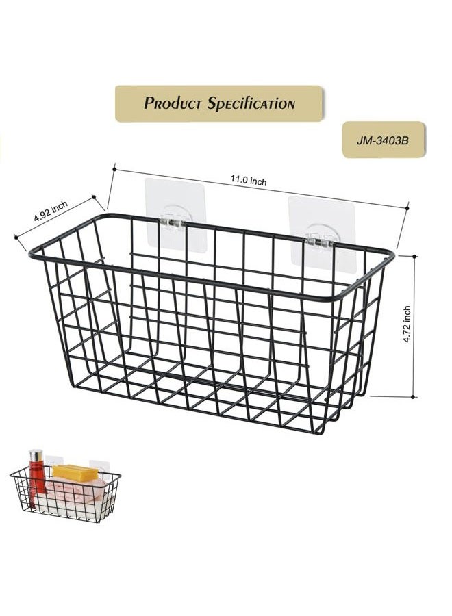 JUNCHU CHERRY 4 Pack Hanging Sorage Basket, Bathroom Basket, Household Goods Storage Basket, with Traceless Tape, no Drilling, for Cabinet Storage, Kitchen, Bathroom, Storage Room,Black - Image 4
