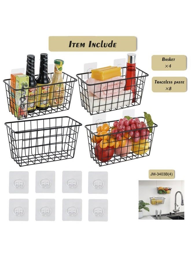 JUNCHU CHERRY 4 Pack Hanging Sorage Basket, Bathroom Basket, Household Goods Storage Basket, with Traceless Tape, no Drilling, for Cabinet Storage, Kitchen, Bathroom, Storage Room,Black - Image 3