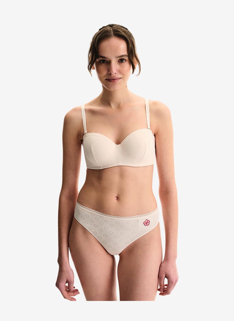 Penti Women Lotus Pointel Cream/Pink Strapless Wired Bra - Image 1