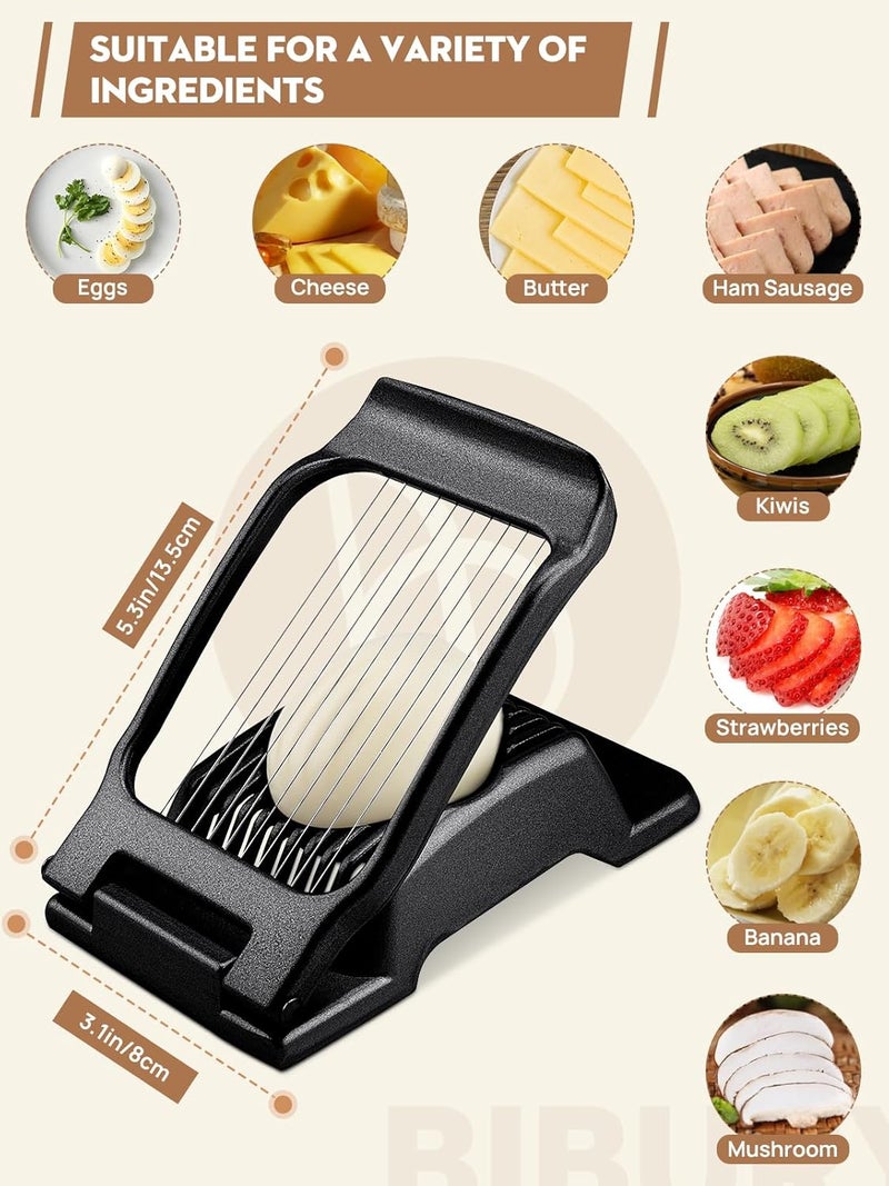 BIBURY Egg Slicer, Egg Cutter for Hard Boiled Eggs, Heavy Duty Aluminium Slicer for Egg Mushroom Strawberry Soft Fruit, Stainless Steel Wires, Dishwasher Safe & Easy to Clean (Black) - Image 4