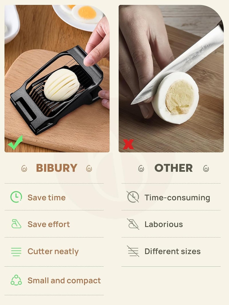 BIBURY Egg Slicer, Egg Cutter for Hard Boiled Eggs, Heavy Duty Aluminium Slicer for Egg Mushroom Strawberry Soft Fruit, Stainless Steel Wires, Dishwasher Safe & Easy to Clean (Black) - Image 2