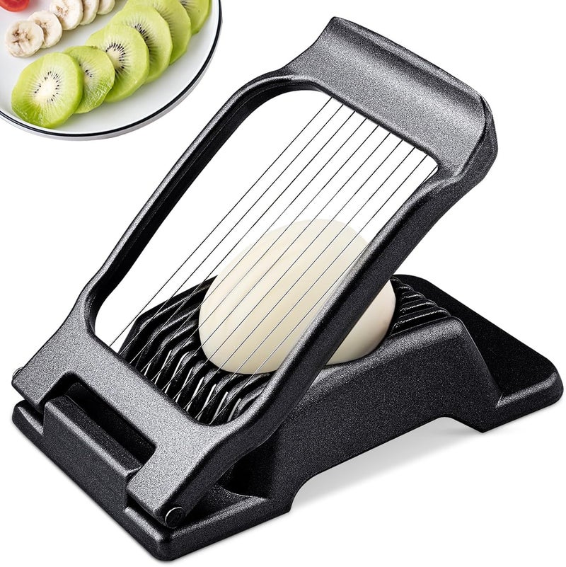 BIBURY Egg Slicer, Egg Cutter for Hard Boiled Eggs, Heavy Duty Aluminium Slicer for Egg Mushroom Strawberry Soft Fruit, Stainless Steel Wires, Dishwasher Safe & Easy to Clean (Black) - Image 1