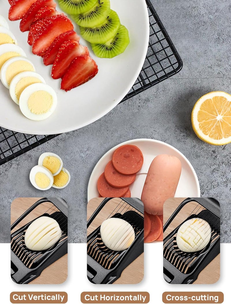 BIBURY Egg Slicer, Egg Cutter for Hard Boiled Eggs, Heavy Duty Aluminium Slicer for Egg Mushroom Strawberry Soft Fruit, Stainless Steel Wires, Dishwasher Safe & Easy to Clean (Black) - Image 3