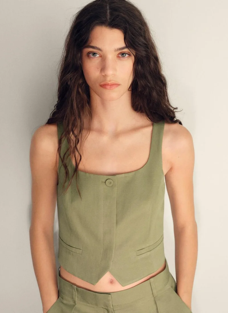 مانجو Linen-Blend Suit Waistcoat
