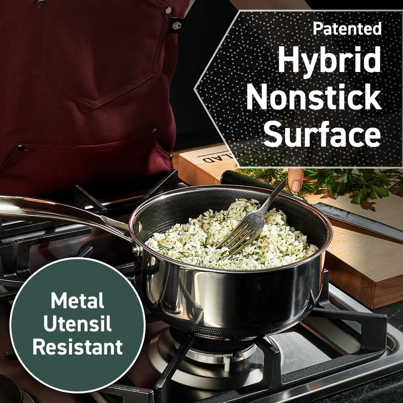HexClad Hybrid Nonstick 5-Quart Saucepan with Tempered Glass Lid, Stay-Cool Handle, Dishwasher Safe, Induction Ready, Compatible with All Cooktops - Image 4