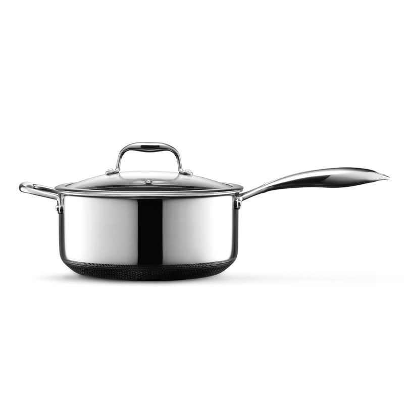 HexClad Hybrid Nonstick 5-Quart Saucepan with Tempered Glass Lid, Stay-Cool Handle, Dishwasher Safe, Induction Ready, Compatible with All Cooktops - Image 3