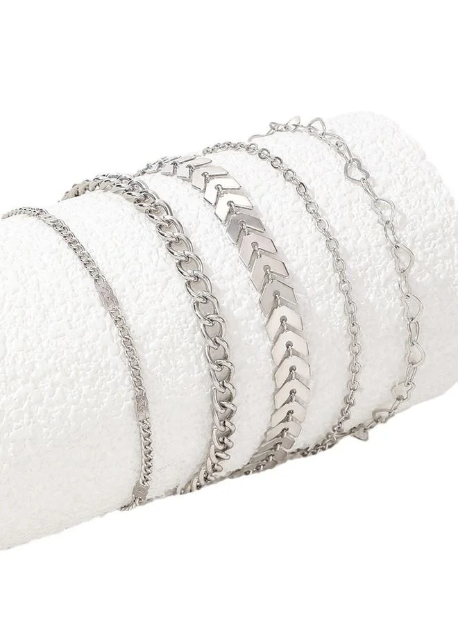 تايك تو Take Two Set of 5 - Silver Assorted Chain Anklets