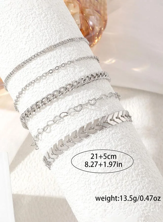 تايك تو Take Two Set of 5 - Silver Assorted Chain Anklets