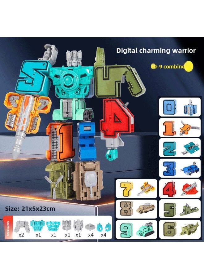Digital Deformation Educational Toy Boy Assembled Figure Letter Building Blocks 3 To 6 Years Old Boys 5 To 7 Children Birthday Gift-color:Enlarged Number 【Digital God Of War 0-9】 Digital Transformation Robot - Image 1