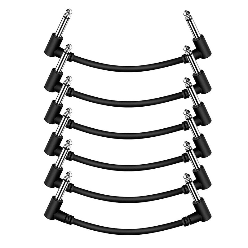 Sovvid 6 Pack 6 Inch Guitar Patch Cables, Black Guitar Pedal Cable Effect Cable Cord, 1/4" inch TS Right Angle Guitar Patch Cable - Image 1