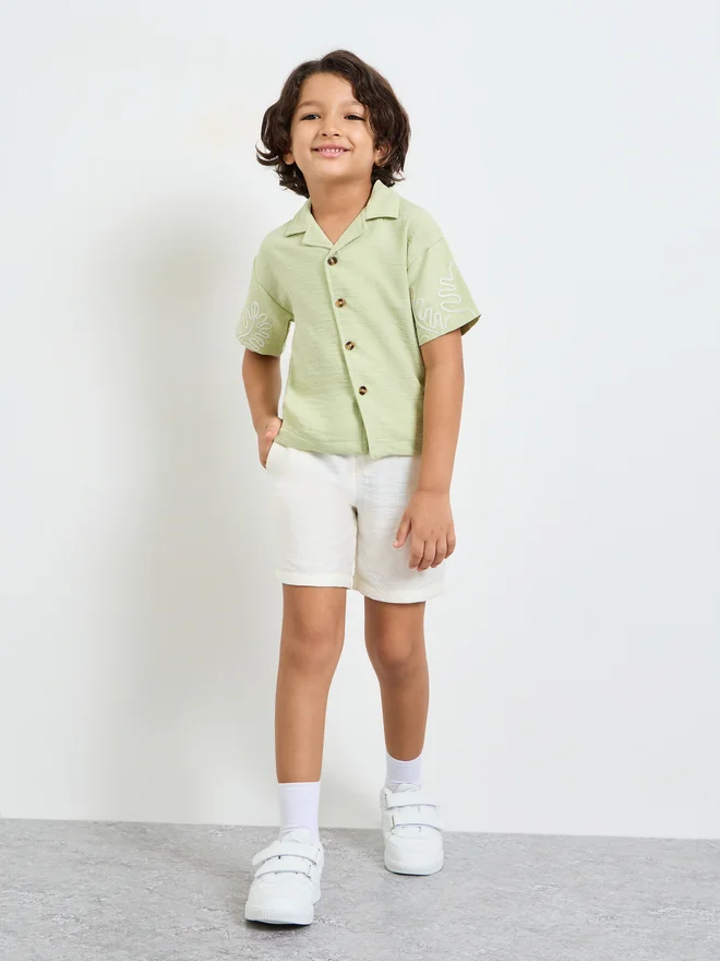 Styli Styli Boys Resort Collar Shirt with Emrboidery