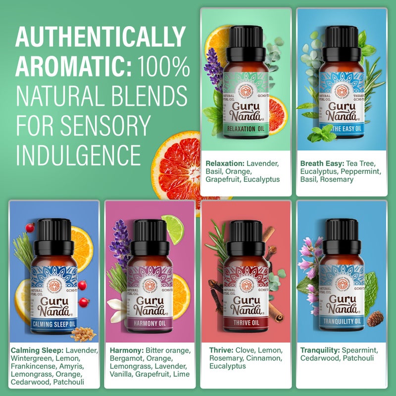 GuruNanda Essential Oil Blends (Set of 6) - Natural Essential Oil Set, Aromatherapy Oil Blends for Diffusers - Breathe Easy, Tranquility, Harmony, Calming Sleep, Relaxation & Thrive - Image 4