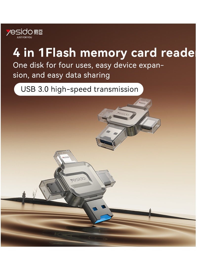 Yesido - 4 in 1 Flash  Memory Card Reader GS23 USB 3.0 High-speed Transmission Mini Design - Image 1