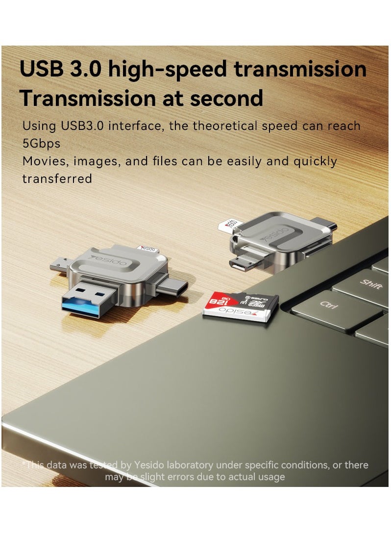 Yesido - 4 in 1 Flash  Memory Card Reader GS23 USB 3.0 High-speed Transmission Mini Design - Image 1