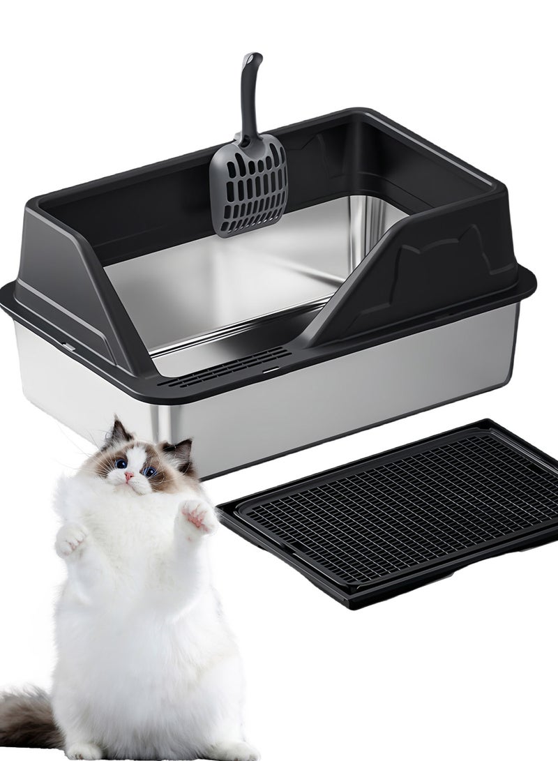 Kidle Stainless Steel Cat Litter Box Cat Litter Tray for Multiple Cats Anti Splashing and Easy Clean 60*40*28cm  - Image 1
